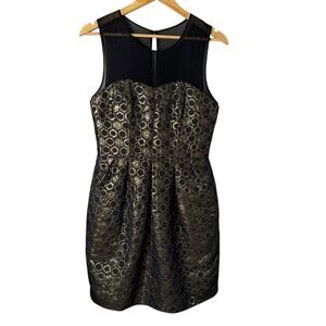 Club Monaco Bria Metallic Gold Honeycomb‎ Mesh Cocktail Dress Sleeveless, Size 6